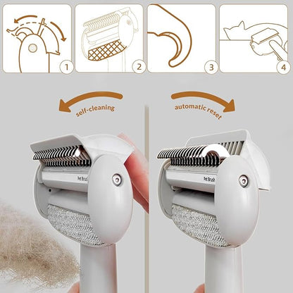Self Cleaning Grooming Brush for Shedding Pets Rake Gently Removes Loose Undercoat Mats Tangled (White)