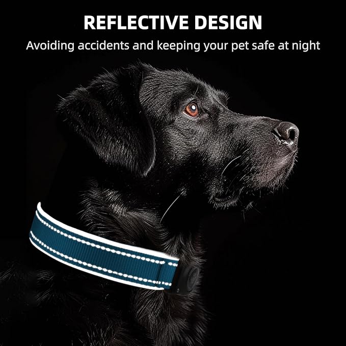AirTag Dog Collar, IP68 Waterproof Air Tag Dog Collar Holder, Reflective, Ultra-Durable, Comfortable Padded, Heavy Duty Dog Collars for Small Medium Large Dogs (Oceanblue, L)
