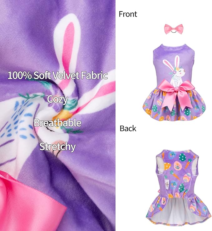 CuteBone White Rabbit Dog Easter Dress Velvet for Small Dogs Girl Eggs Skirt Puppy Purple Dresses Dog Clothes CVA19S-D