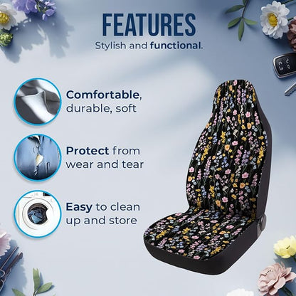 GENANY Floral Car Seat Covers Set of 2, Flower Breathable Front Seat Covers for Truck Sedan SUV, Boho Car Accessories, Boho Gift for Women Men