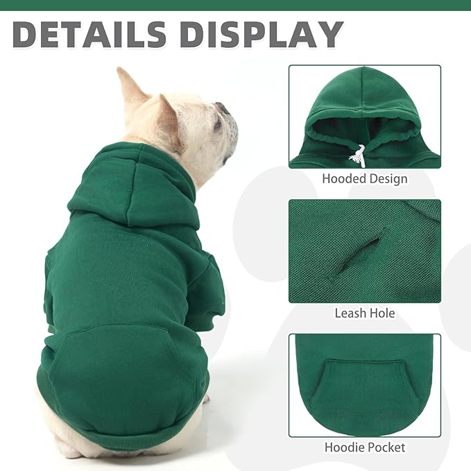 KOOLTAIL Dog Hoodie for Large Medium Small Dogs,Soft&Warm Pet Sweater with Leash Hole and Pocket Boy Girl, Puppy Fall Winter Jacket Clothes,French Pitbull Cold Weather Coat Sweatshirt,Deep Green M