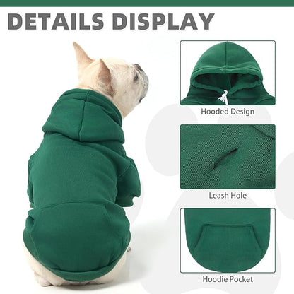 KOOLTAIL Dog Hoodie for Large Medium Small Dogs,Soft&Warm Pet Sweater with Leash Hole and Pocket Boy Girl, Puppy Fall Winter Jacket Clothes,French Pitbull Cold Weather Coat Sweatshirt,Deep Green XXL