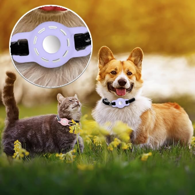 for Air tag Cat Collar Holder for Apple Air Tag, 2 Pack of Pet Collar Holder for Cat and Small Dog Collar Within 1/2 inch and 2 Pack Protector for Air Tag