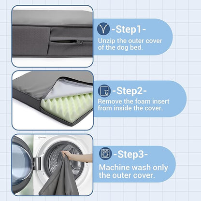 Vonabem Outdoor Waterproof Dog Bed Washable, Medium Crate Pad 30 inch, Wipeable Leather Puppy Bed with Removable Cover Reversible, Foam Durable Anti-Slip Pet Kennel Pads 29"x18" Grey