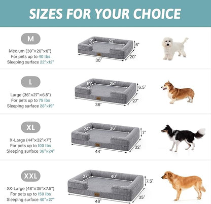 COZY KISS Cooling Dog Bed for Extra Large Dogs 44x32 inch, Q-Max >0.4 Summer Cool Orthopedic Foam Pet Sofa Bed with Sides, XL Size Bolster Anti-Slip Couch with Washable Removable Cover, Dark Grey