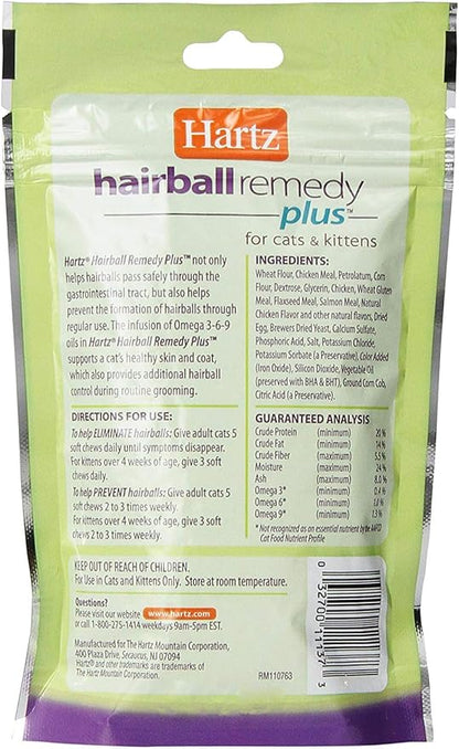 Hartz Hairball Remedy Plus Chicken Flavored Soft Chews for Cats and Kittens