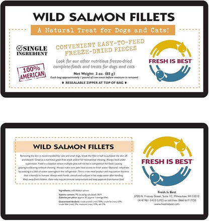Fresh Is Best Salmon Fillets Freeze Dried Dog Treats – Raw Freeze Dried Fish for Cats & Canines in Resealable Zipper Bag – High-Protein Salmon Dog Treats – Made in the USA