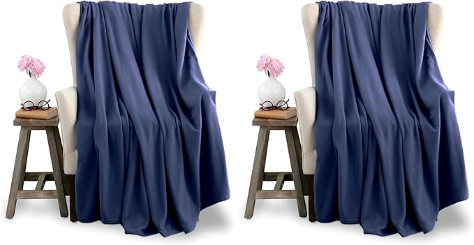 Vellux King Size Microfleece Blanket - All-Season Comfort, Supersoft Lightweight Throw for Bed, Couch, Sofa or Travel, Pet-Friendly, Navy (Pack of 2)