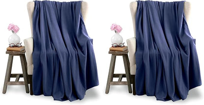 Vellux King Size Microfleece Blanket - All-Season Comfort, Supersoft Lightweight Throw for Bed, Couch, Sofa or Travel, Pet-Friendly, Navy (Pack of 2)
