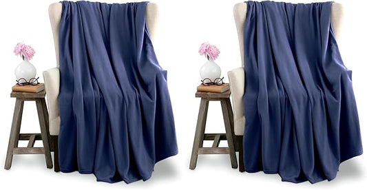 Vellux King Size Microfleece Blanket - All-Season Comfort, Supersoft Lightweight Throw for Bed, Couch, Sofa or Travel, Pet-Friendly, Navy (Pack of 2)