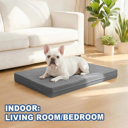 Vonabem Outdoor Waterproof Dog Bed Washable, Medium Crate Pad 30 inch, Wipeable Leather Puppy Bed with Removable Cover Reversible, Foam Durable Anti-Slip Pet Kennel Pads 29"x18" Grey