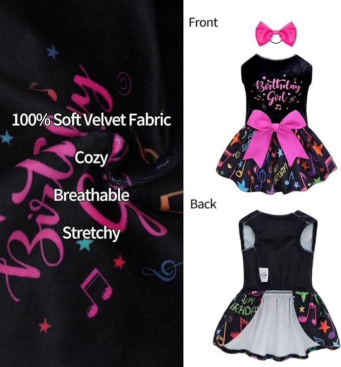 CuteBone Birthday Dog Dresses Velvet Holiday Small Dogs Clothes Onesie Pet Apparel Girl Puppy Skirt with Bow Hair Rope CVA50L-D