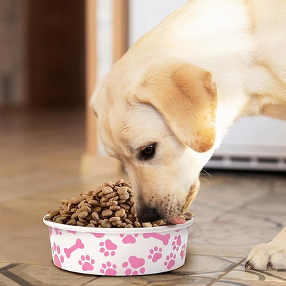 Whaline 50Pcs Pet Disposable Feeding Bowls Pink White Paper Dog Bowls Small Dog Dish 16oz 2 Cup Pet Food Bowl Serving Food Tray for Puppy Cat Travel Wet Dry Food Water