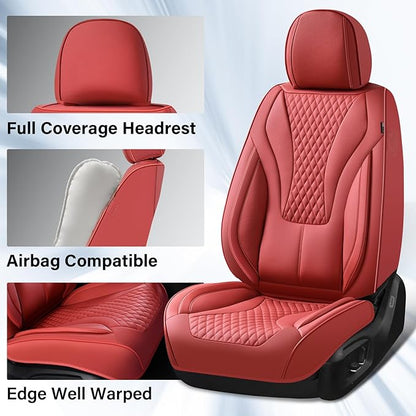 Coverado Waterproof Nappa Leather Car Seat Covers, Automotive Seat Covers，Front Car Seat Cushion & Car Seat Protector, Red Seat Covers Universal Fit for Most Cars, SUVs, Trucks