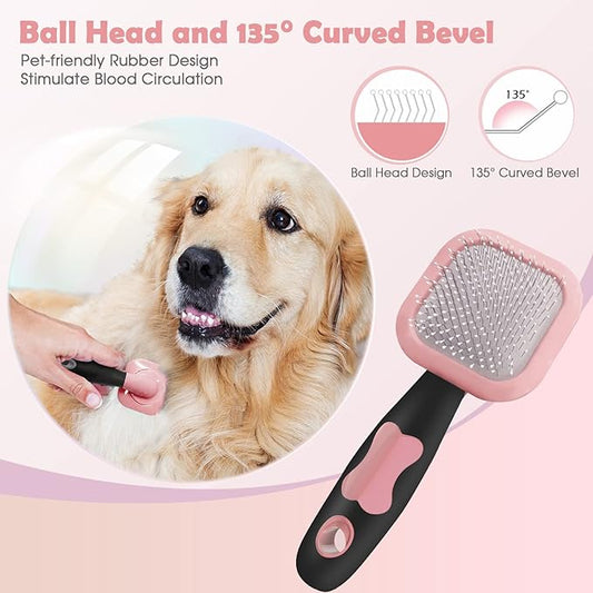 Slicker Brush for Dogs - Gently Cleaning Pin Brush for Shedding, Small Dogs, Puppy, Yorkie, Poodle, Rabbits, Cats - Pink