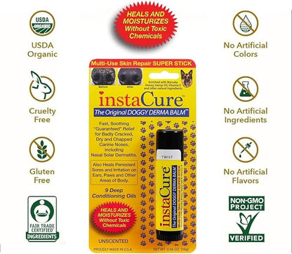 Doggy Derma Balm Jumbo-Sized Skin Repair Stick w/Manuka Honey. Soothes & Heals Dog's Dry Cracked Noses, Paws, Bulldog Wrinkles 100% Natural (1-Pack)