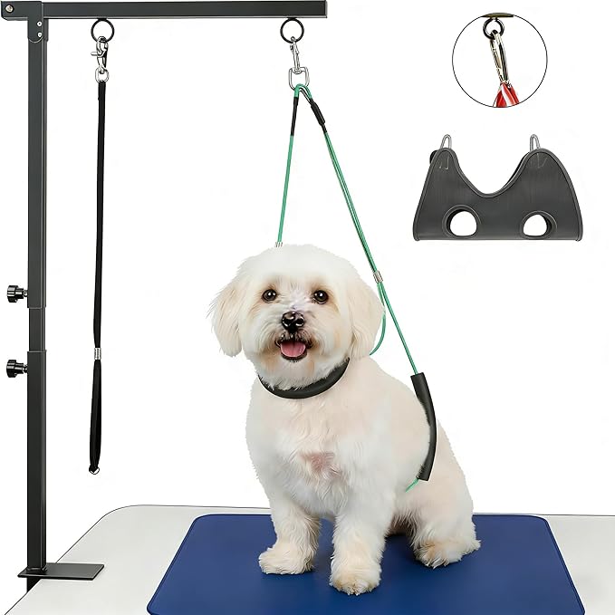 Dog Grooming Arm Kit with Hammock Sling for Small to Medium Dogs Up to 40lbs, Anti-Shake Pet Grooming Helper for At-Home Nail Trimming, Adjustable Arm with Soft Harness