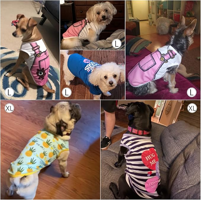 SATINIOR 6 Pcs Dog Clothes Printed Doggie Shirts Puppy T-Shirts Cute Pet Cotton Clothes Doggie Shirt for Small Medium Dog Apparel Summer Christmas(XS)
