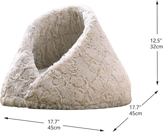 PetPals Round Cat Bed Cat Cave with Removeable and Washable Cushion, Super Soft Rose Patten Faux Fur Pet Bed for Puppy and Kitten with Anti-Slip Bottom (Rose Cradle)