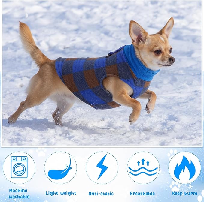 Reginary 10 Pack Small Dog Sweaters Fleece Pet Dog Clothes with Leash Ring Soft Warm Winter Puppy Plaid Shirt(Bright)