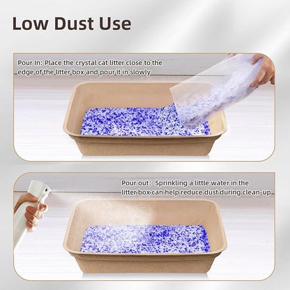 LaSyL Crystal Cat Litter for Multi-Cat Households - 34.4 lb Silica Gel, 30-Day Odor Control, 99.9% Dust-Free Non-Clumping Low Tracking Lightweight Unscented Formula (8 Bags x 4.3lb)