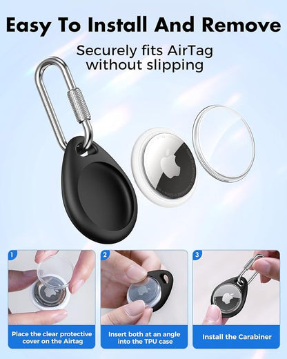 UNBREAKcable for AirTag Holder Case with Professional Carabiner, 4 Pack | Waterproof, Shockproof, Hold Securely, Easy to Install, Protective AirTag Keychain for Keys, Pets, Luggage-4 Colors