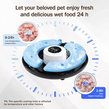 Automatic Wet Food Cat Feeder 6 Meal with Stainless Steel Tray, Auto Refrigerated Wet Foods Feeder for Cats Dogs, Programmable Timed Fresh Foods Dispenser with 2 Ice Packs for Kitty Puppy Cat Dog