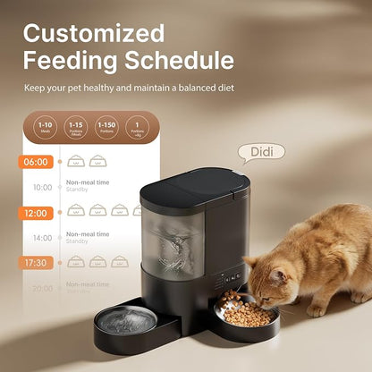 Automatic Cat Feeder and Water, 2 in 1 WiFi Cat Food and Water Dispenser | 5G&2.4G App Remote Control,10s Voice Recording, 10 Meals 1-15 Portion Programmable, Dual Power,4+3L Capacity for Multiple Pet