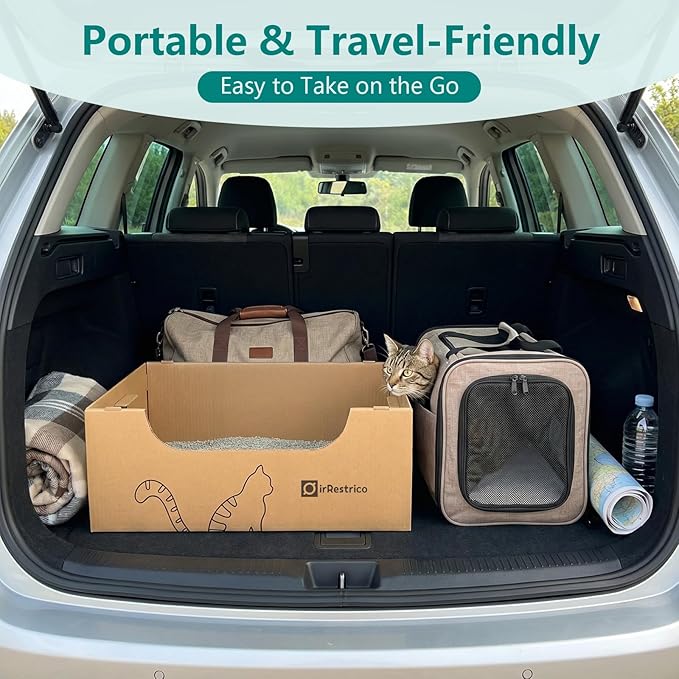 3-Pack Jumbo Disposable Cat Litter Box, Waterproof Cardboard Litter Box, Foldable & Portable for Travel and Home, Recyclable Disposable Litter Box