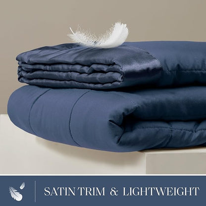 Madison Park Windom Down Alternative Blanket, Premium 3M Scotchgard Moisture Wicking Treatment, Lightweight and Soft Bed Cover For All Season, Satin Trim, Navy Twin