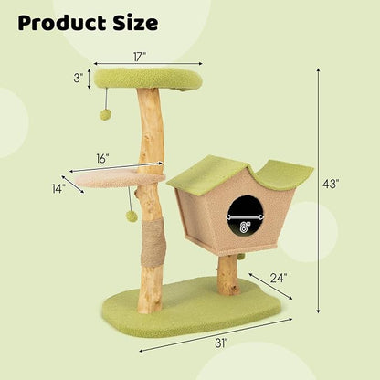 PETSITE 43 Inches Cat Tree for Indoor Cats, Wooden Multi-Level Cat Tower with Scratching Post, Top Perch, Cat Condo, Jingling Balls, Modern Cat Tree Tower for Large Cats