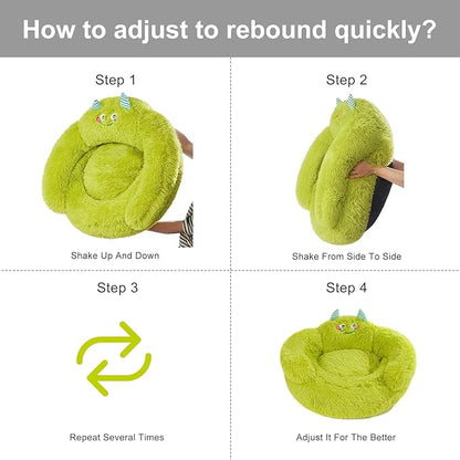Jiupety Cute Calming Dog and Cat Bed, Anti-Anxiety Donut for Small Pets, Cozy Soft Pet Round Cuddler Bed with Non-Slip Bottom, L(27"×27"×14"), Green