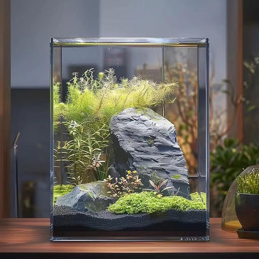 Vimvins 2 Gallon Glass Fish Tank, Easy to Maintain Small Aquarium for Betta/Snails/Shrimp and Aquatic Planting.
