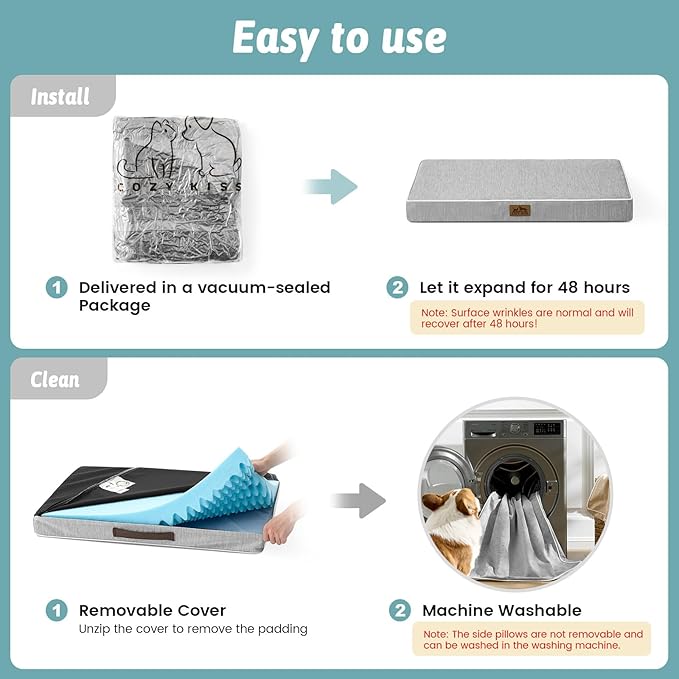 COZY KISS Cooling Dog Bed for Crate, Waterproof Orthopedic Dog Crate Mat with Removable Washable Cover, Egg Crate Foam Support Dog Bed, 36x27x3 Inch,Silver Grey