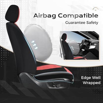 Coverado 3D Air Mesh Front Car Seat Cover, Sports Carbon Fiber Design, Breathable Seat Protectors Airbag Compatible Comfort Universal for Most Cars, Van,Trucks, SUV, Black&Wine