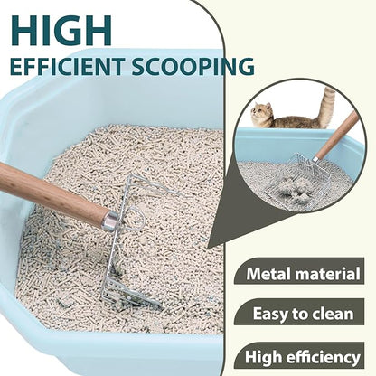 Cat Litter Scoop, Kitty Metal Scooper with Hook and Long Hole, Stainless Steel Kitten Poop Lifter for Litter Box, Non Stick, Durable and Heavy Duty Sifter for Easy Clean