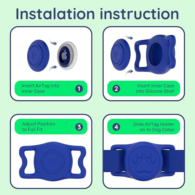 IP68 Waterproof Dog AirTag Holder for Dog Collar, Soft, Stretchy Silicone | Full-Body Protection, Easy Tool-Free Installation, Quiet, No-Dangle Fit, Lightweight, Fits Dog & Cat Collars of All Widths