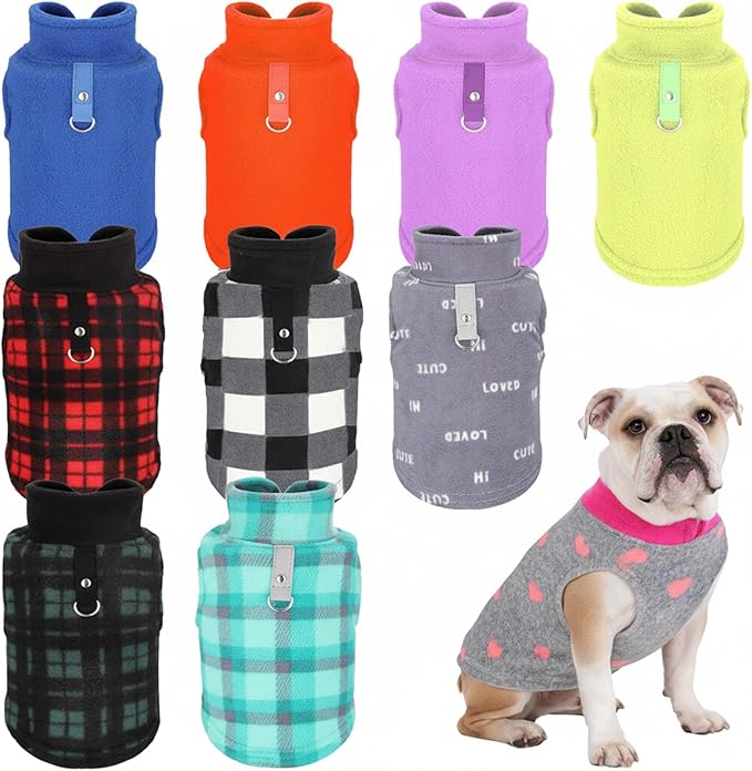 Reginary 10 Pack X-Large Dog Sweaters Fleece Pet Dog Clothes with Leash Ring Soft Warm Winter Puppy Plaid Shirt(Stylish)