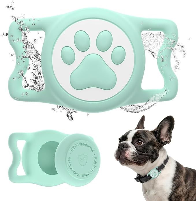 IP68 Waterproof Dog AirTag Holder for Dog Collar, Soft, Stretchy Silicone | Full-Body Protection, Easy Tool-Free Installation, Quiet, No-Dangle Fit, Lightweight, Fits Dog & Cat Collars of All Widths