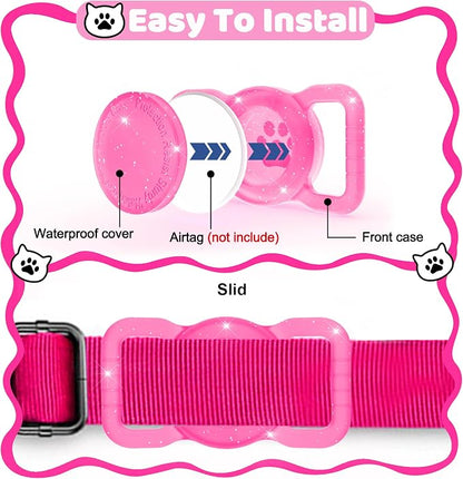 SANKALA Luminous Airtag Dog Collar Holder, Pink Glitter, 1 Pack | Glittery, Waterproof, Silicone Full Body Covered Anti-Lost Protective, Fits All Width Pet Collars, for Airtag 1st and 2nd Gen