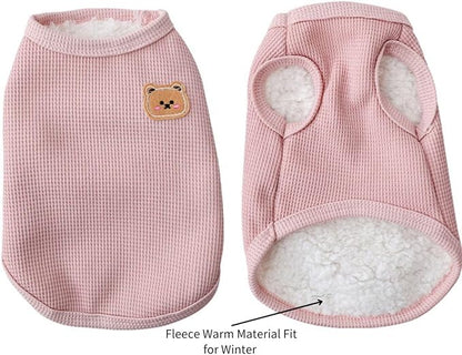 Fleece Cotton Dog Shirt - Winter Warm Lightweight Pet T-Shirts Soft Breathable Stretchy Cats & Dogs Tee Shirt Sleeveless Vest - Dog Apparel for Medium & Small Dogs