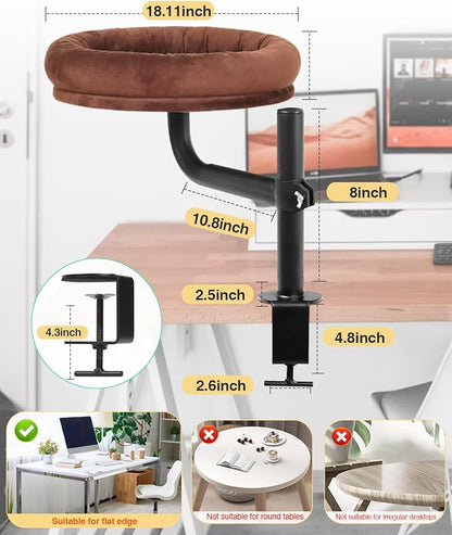 Cat Bed for Desk,Keeps Kitten Close and Workspace Clear Cat Bed,Height Adjustable and Rotatable,Drilling-Free(Dark Brown,18.5" Lx17.5 Wx16.8 W)