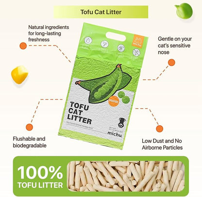 Michu Tofu Cat Litter Natural Clumping Tofu Cat Litter, Fast Clumping and Easily Scoop-able 5.5lb/88oz 5 Scents - Original + Watermelon, 2 Pack