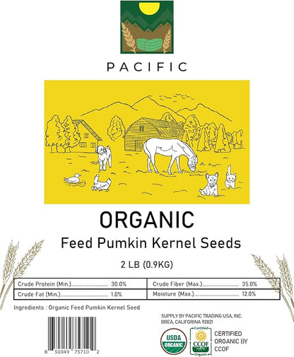 PACIFIC Organic Petfood Organic Feed Pumpkin Kernel Seeds - Organic Pumpkin Seeds for Dogs | Rich with Fiber & Minerals | USDA and CCOF Certified | Packed in USA - 2Lbs