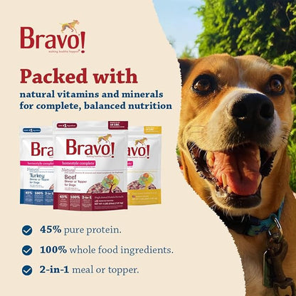 Bravo! Homestyle Complete Freeze Dried Raw Dog Food or Topper, Beef, 2 Pounds, Add Water to Rehydrate for up to 9 Pounds of Food, Grain Free, Gluten Free