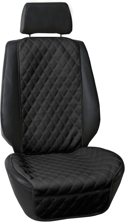 FH Group Car Seat Cushion – Faux Leather Single Front Seat Cover with Front Pockets, Airbag Compatible, Universal Fit Car Seat Cushion for Driver or Passenger Seat, SUV, Truck, Sedan & Van – Black