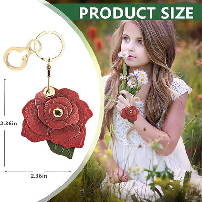 BORKUANA Leather Keychain Holder Case Compatible with AirTag,Cute Protective Cover with Keyring