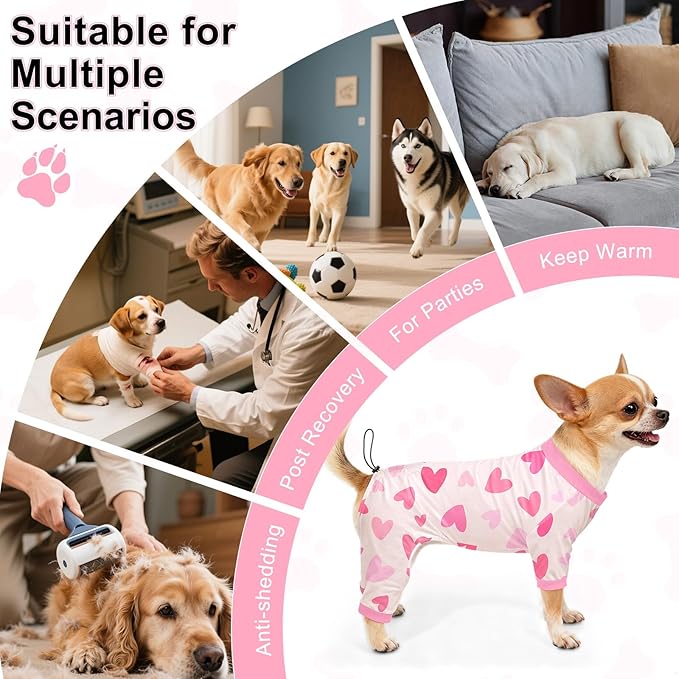 Bienbee Dog Pajamas, 4 Pack Dog Recovery Suit Shedding Suit Cute Soft Puppy Clothes Dogs Pjs Onesies Jammies Adjustable Breathable & Stretchy Clothes for Small Medium Large Dogs Girl Boy Puppy-S