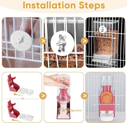 Kenond No Mess Bird Feeders Water Dispenser Set，Automatic Feeders for Cage | Automatic Parrot Feeder Cage Accessories, Clear Seed Container Food Drinker for Cage, for Cockatiel Lovebirds Budgies Canary