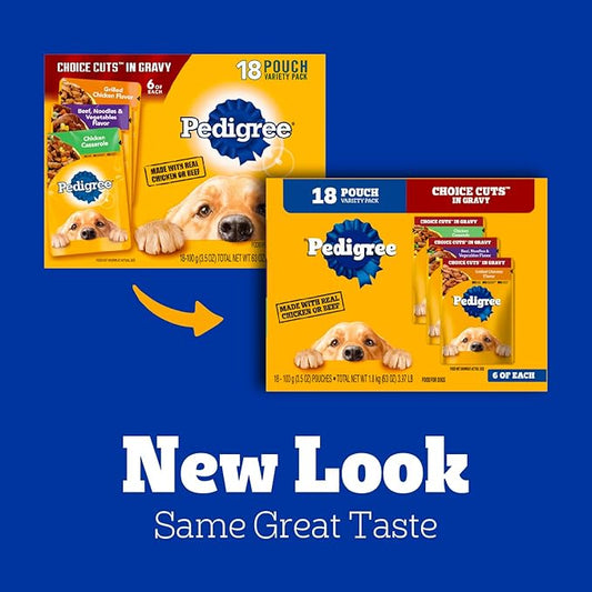 Pedigree Choice Cuts in Gravy Wet Dog Food, Adult Soft Wet Dog Food, Variety Pack, 3.5 oz. Pouches, 18 Count (Pack of 2)
